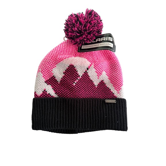 polaris Other - Polaris Pink Black Mountain Beanie Knit Hat Fleece Lined Pom‎ Pom OS NWT